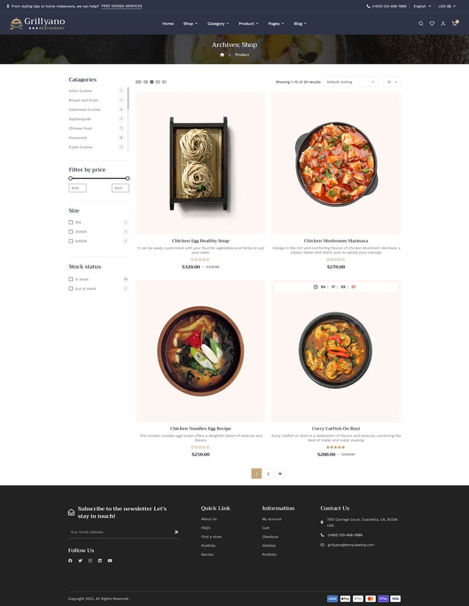Grillyano - Restaurant, Fast Food, Dishes - WooCommerce Responsive Theme