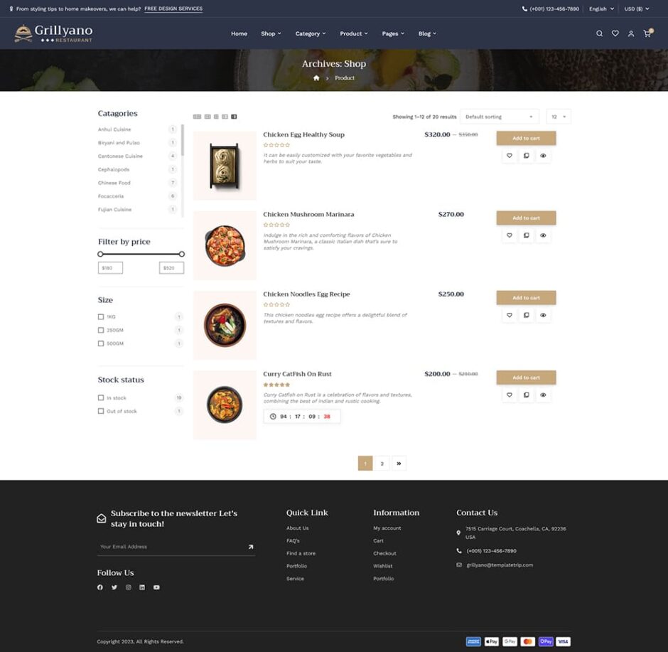 Grillyano - Restaurant, Fast Food, Dishes - WooCommerce Responsive Theme