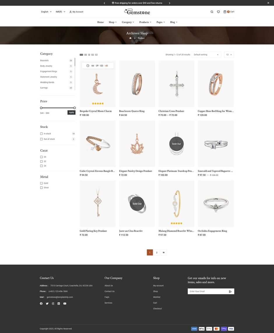 Gemstone - Elegance Jewelry Store - WooCommerce Responsive theme