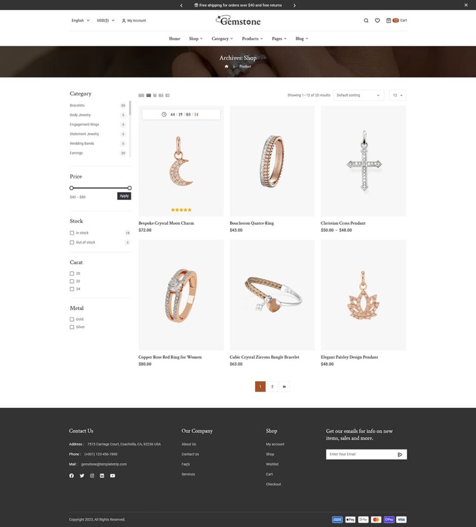 Gemstone - Elegance Jewelry Store - WooCommerce Responsive theme