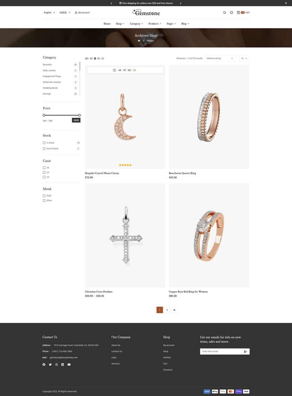 Gemstone - Elegance Jewelry Store - WooCommerce Responsive theme