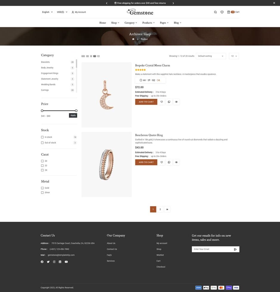 Gemstone - Elegance Jewelry Store - WooCommerce Responsive theme