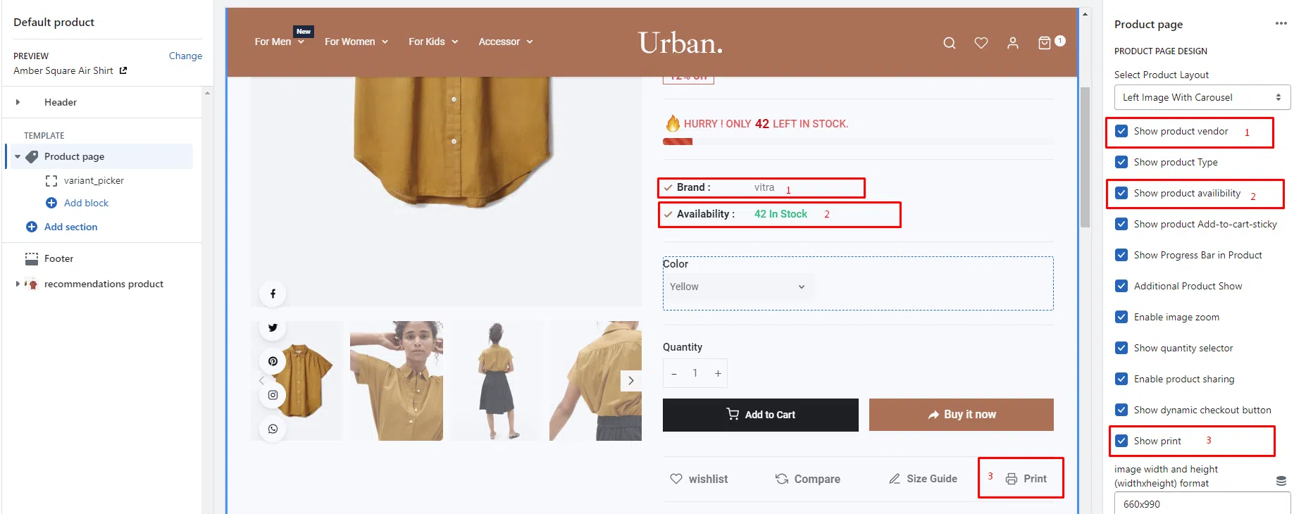 Shopify - How to hide the items "Brand", "Availability" and "Print" - TemplateTrip