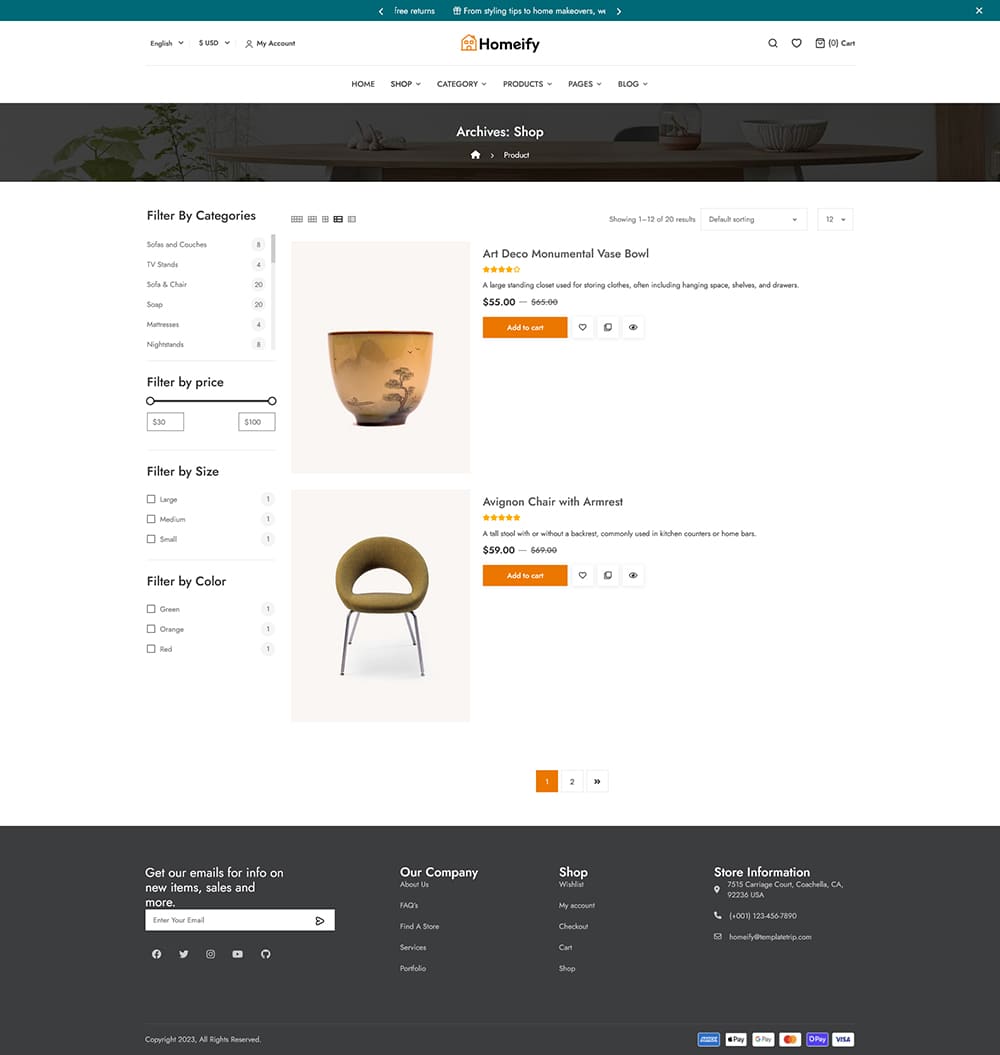 Homeify — motyw WooCommerce do dekoracji wnętrz, mebli, sztuki i rękodzieła