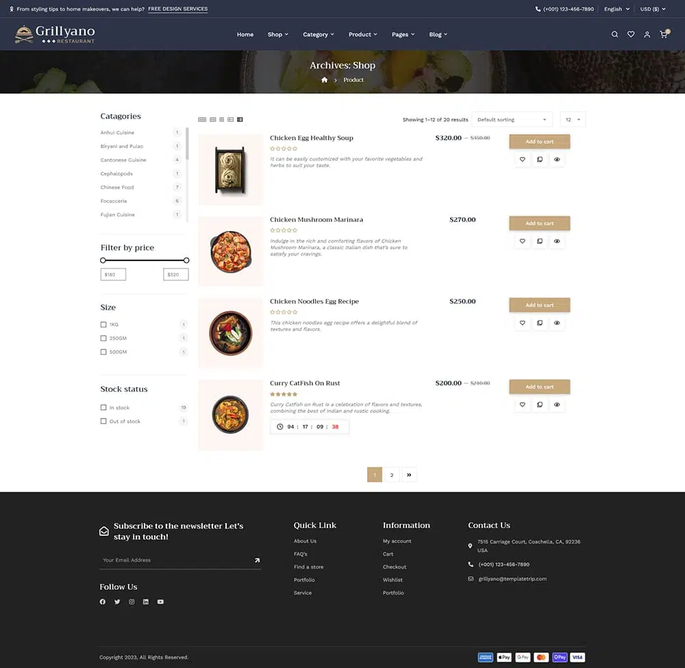 Grillyano - Restaurant, Fast Food, Dishes - WooCommerce Responsive Theme