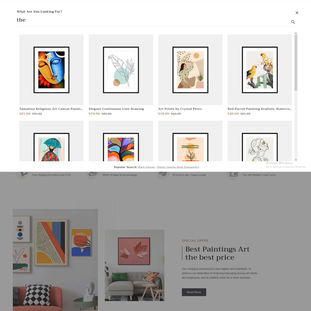 CanvasArt – gestaltetes Shopify-Theme für Malerei, Kunst und Kunsthandwerk