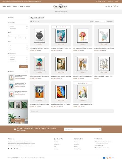 CanvasArt – gestaltetes Shopify-Theme für Malerei, Kunst und Kunsthandwerk