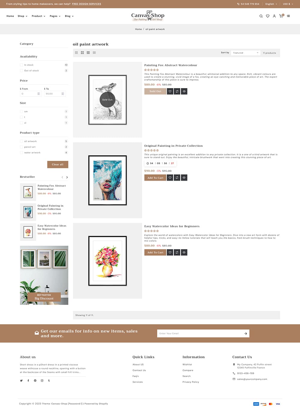 CanvasArt – gestaltetes Shopify-Theme für Malerei, Kunst und Kunsthandwerk