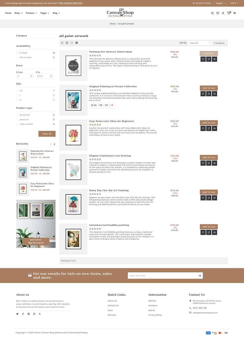 CanvasArt – gestaltetes Shopify-Theme für Malerei, Kunst und Kunsthandwerk