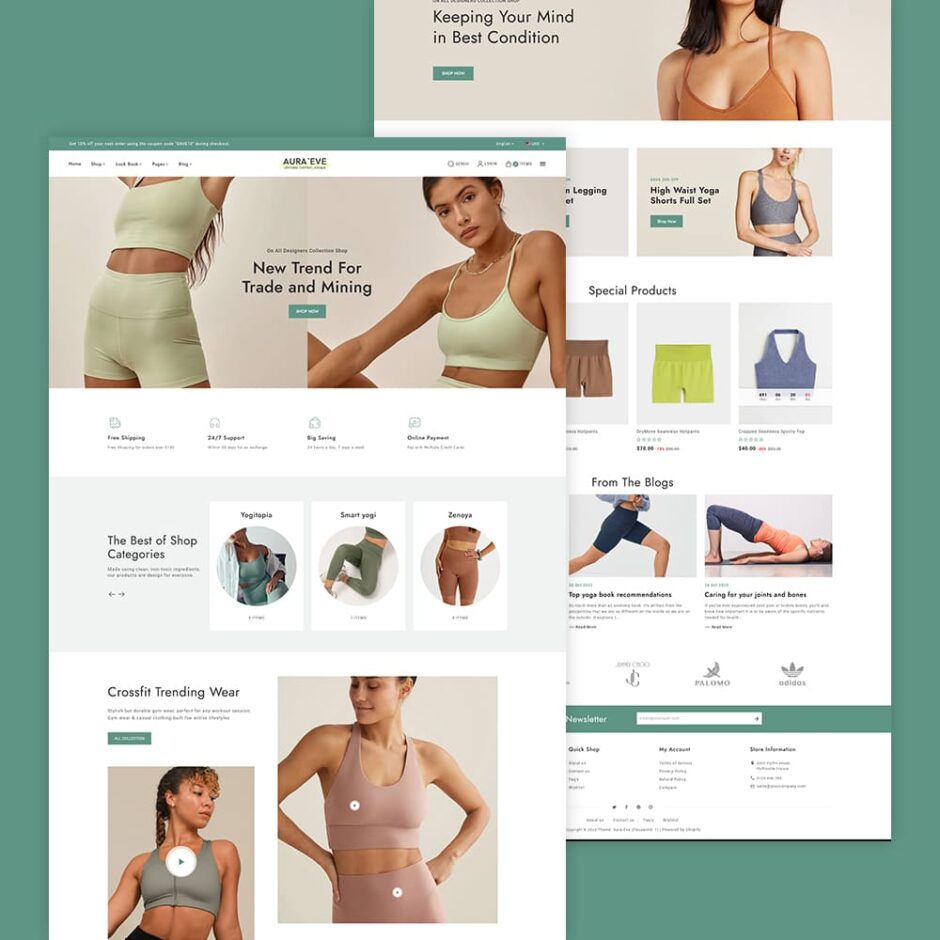 AuraEve - Yoga Wear, Fitness & Sports - Minimal Shopify Theme