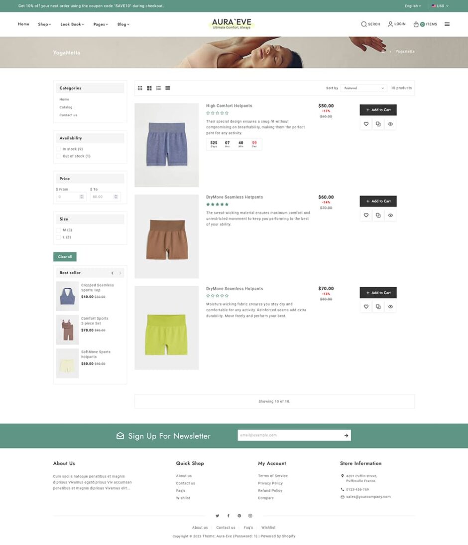 AuraEve - Yoga Wear, Fitness & Sports - Minimal Shopify Theme