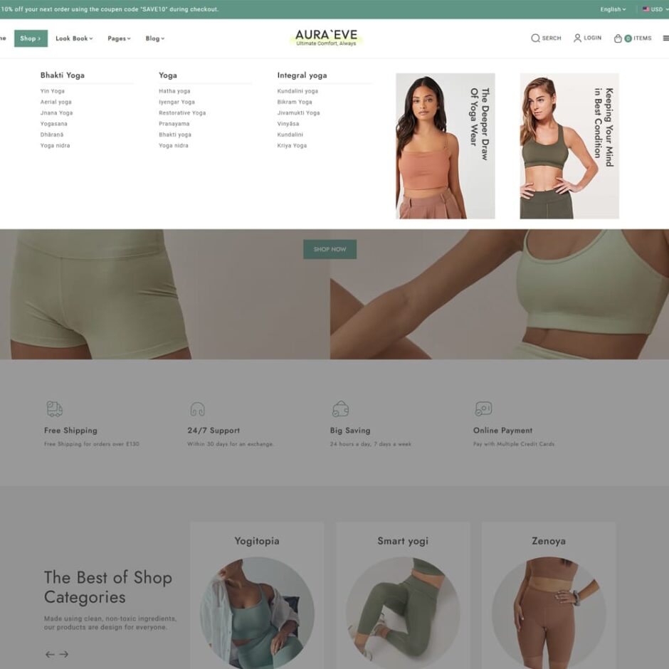 AuraEve - Yoga Wear, Fitness & Sports - Minimal Shopify Theme