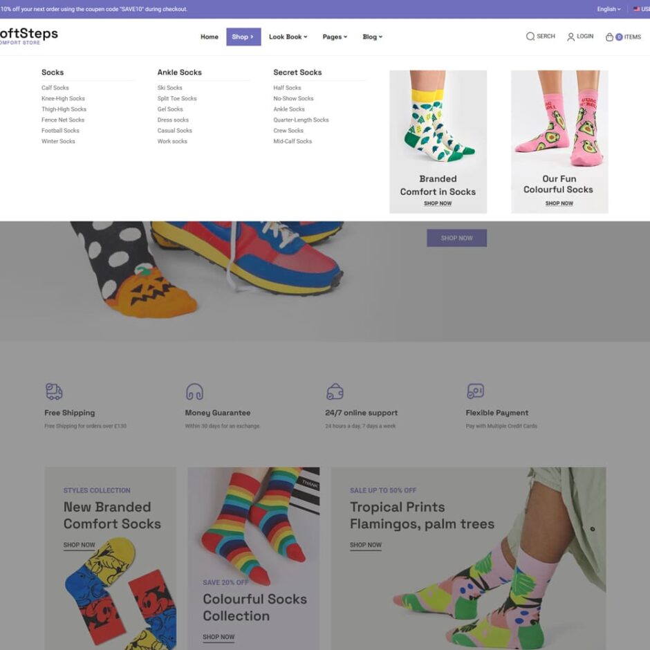 SoftSteps - Minimal Shopify theme for Printed Socks & POD Fashion Accessories