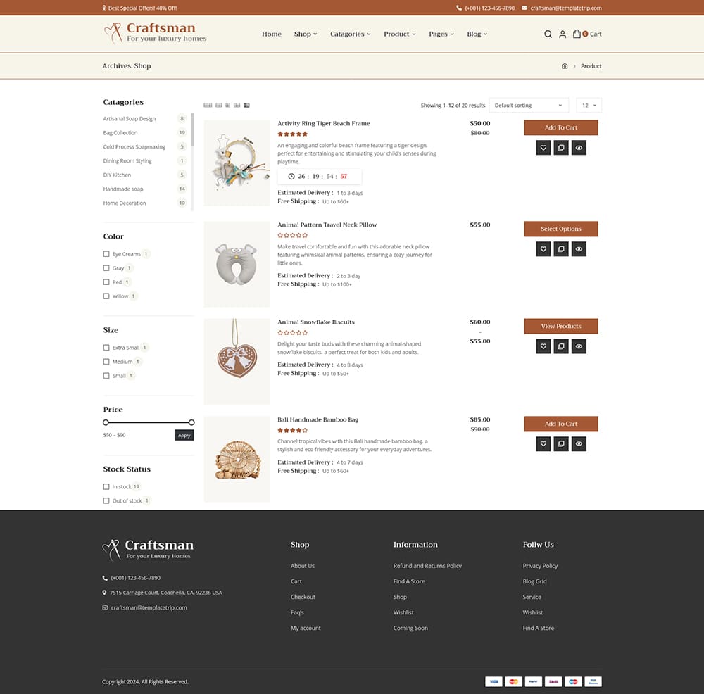 Craftsman – WooCommerce Theme for Handmade, Home Decor & Furniture