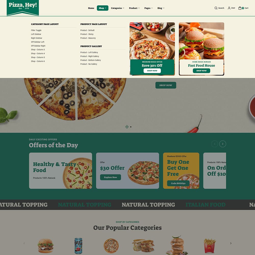 PizzaHey - Pizza, Fast Food & Restaurants - WooCommerce Theme