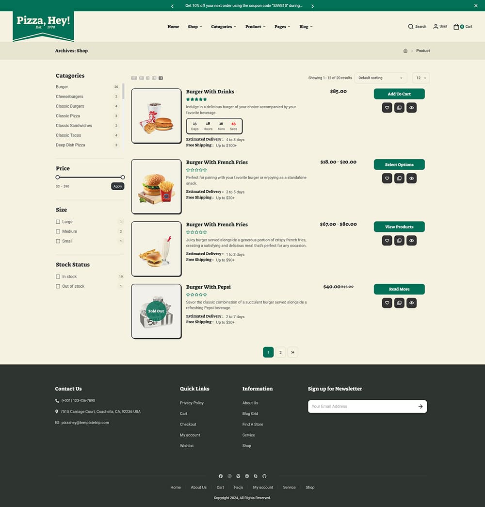 PizzaHey - Pizza, Fast Food & Restaurants - WooCommerce Theme
