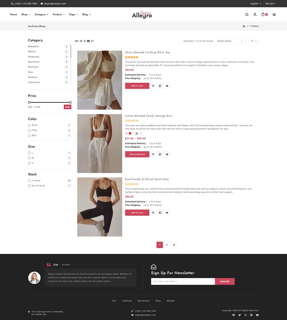Allegro - Lingerie & Underwear - WooCommerce Theme