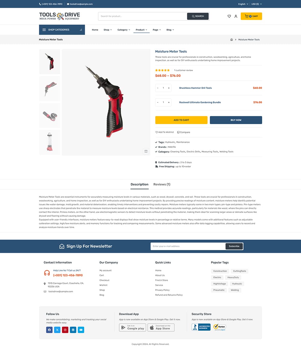 ToolsDrive - WooCommerce Theme for Power Tools & Equipment Store