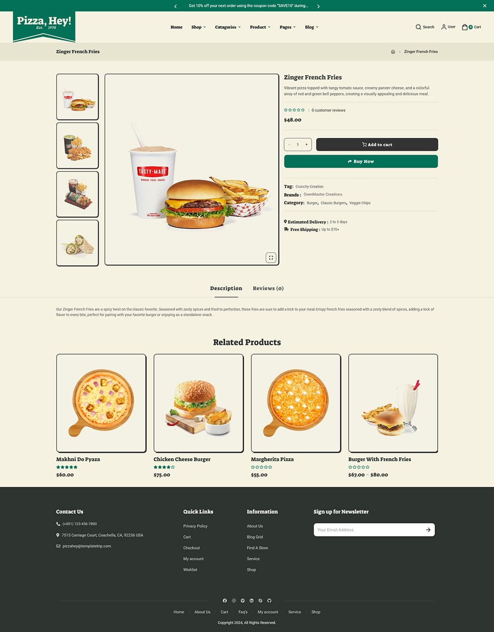 PizzaHey - Pizza, Fast Food & Restaurants - WooCommerce Theme