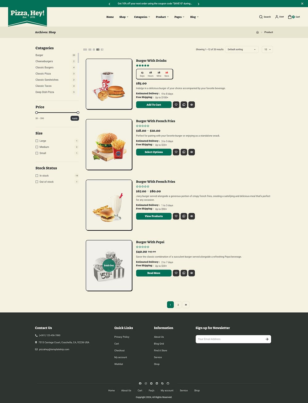 PizzaHey - Pizza, Fast Food & Restaurants - WooCommerce Theme