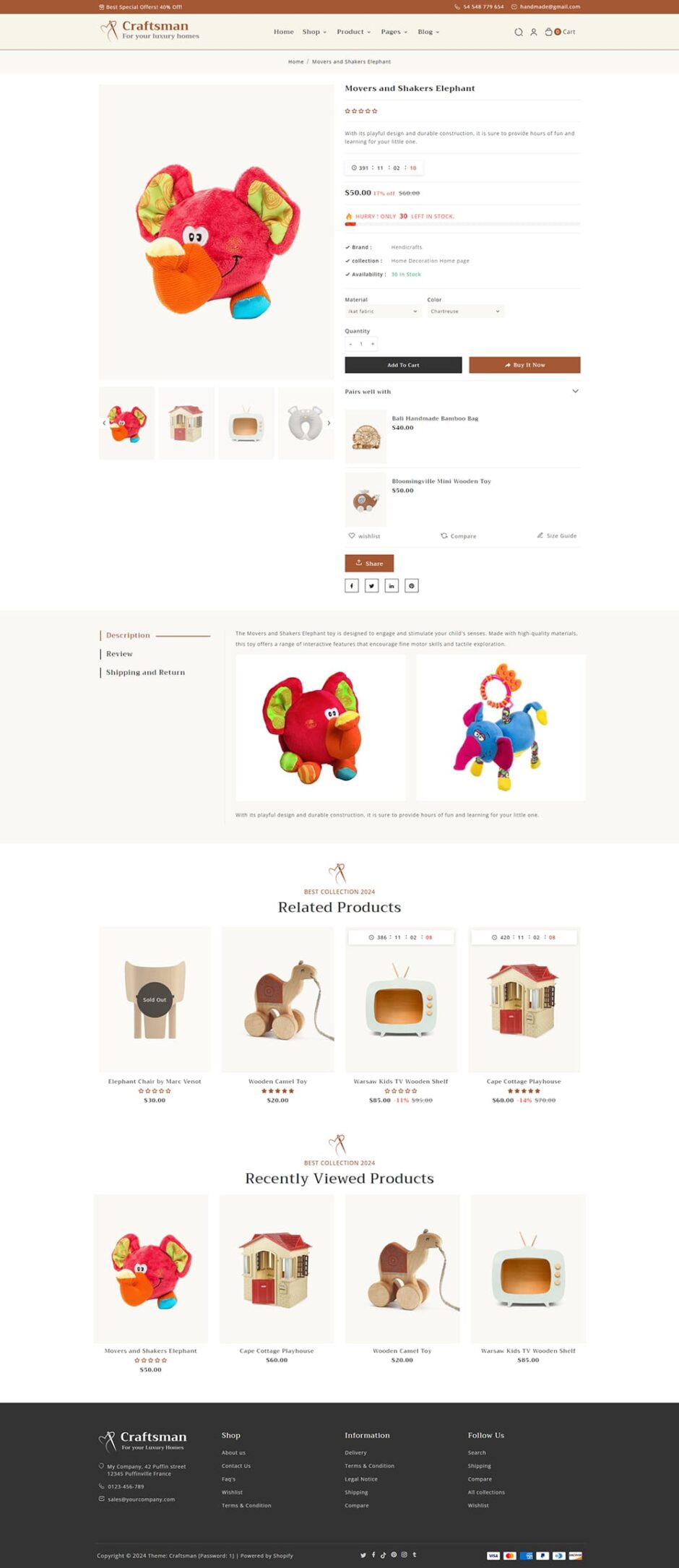 Craftsman - Handmade, Furniture & Home Decor - Shopify Theme