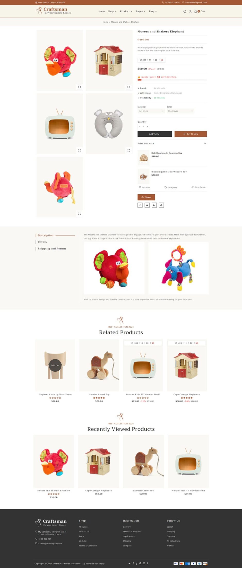 Craftsman - Handmade, Furniture & Home Decor - Shopify Theme