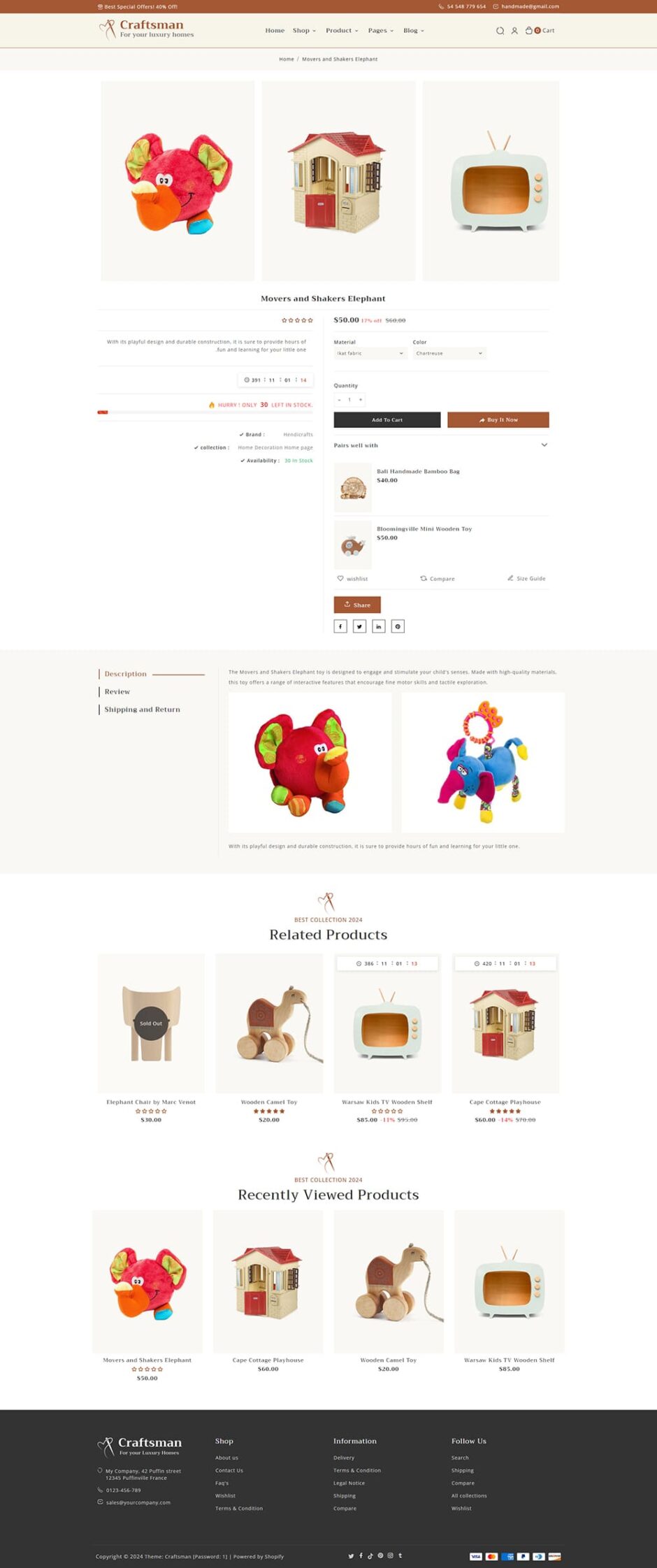 Craftsman - Handmade, Furniture & Home Decor - Shopify Theme