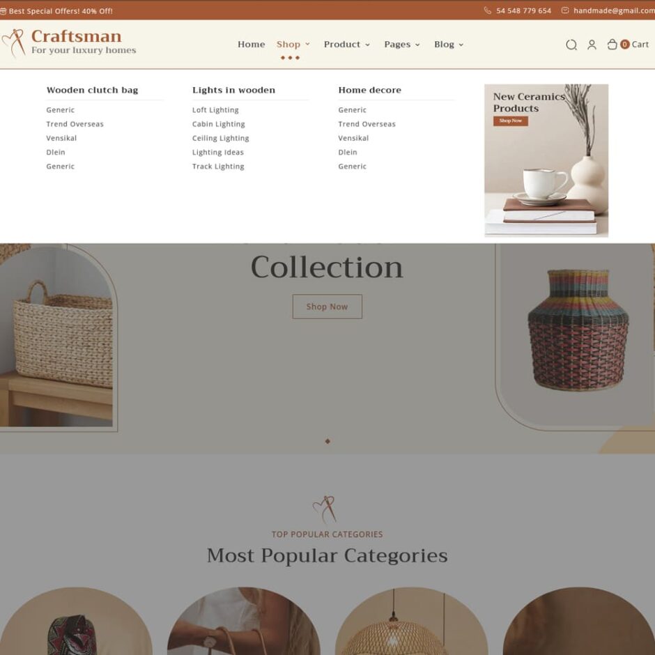 Craftsman - Handmade, Furniture & Home Decor - Shopify Theme