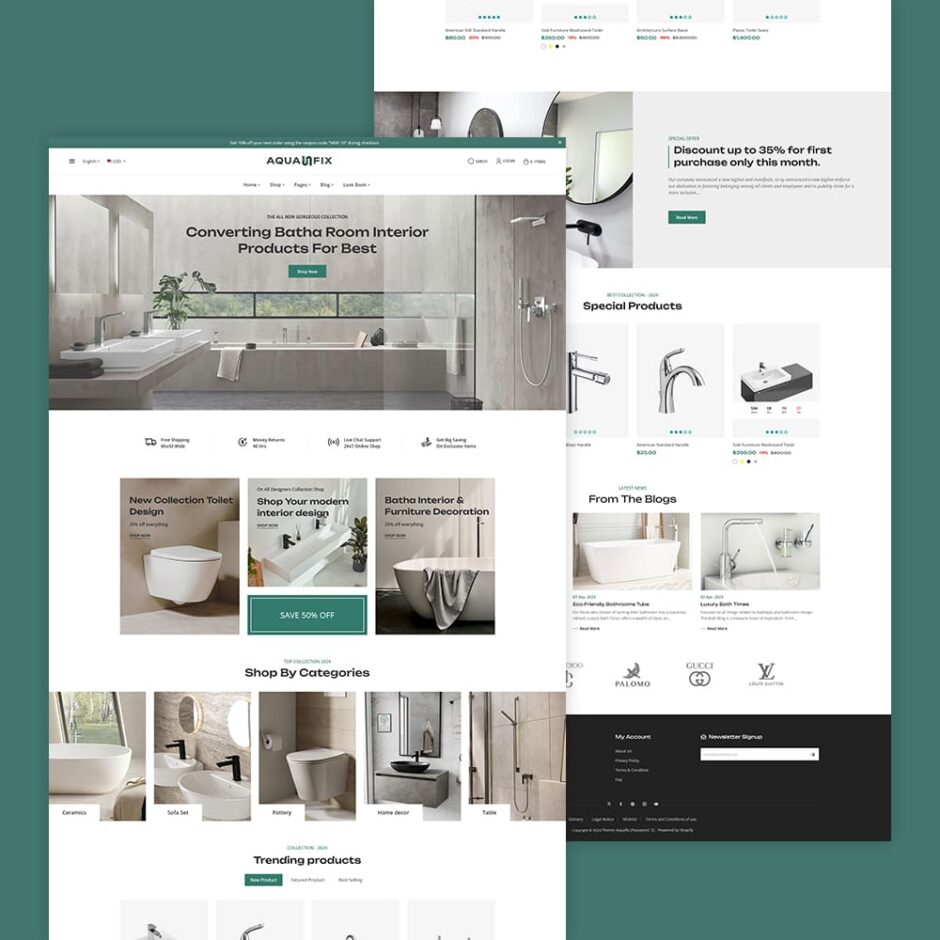 AquaFix - Plumbing Supplies, Apparatuses, Luxury Bathroom Accessories - Shopify Theme
