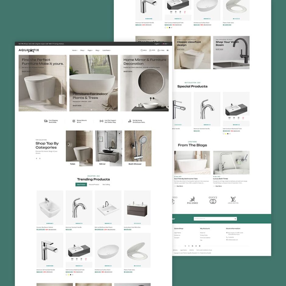 AquaFix - Plumbing Supplies, Apparatuses, Luxury Bathroom Accessories - Shopify Theme