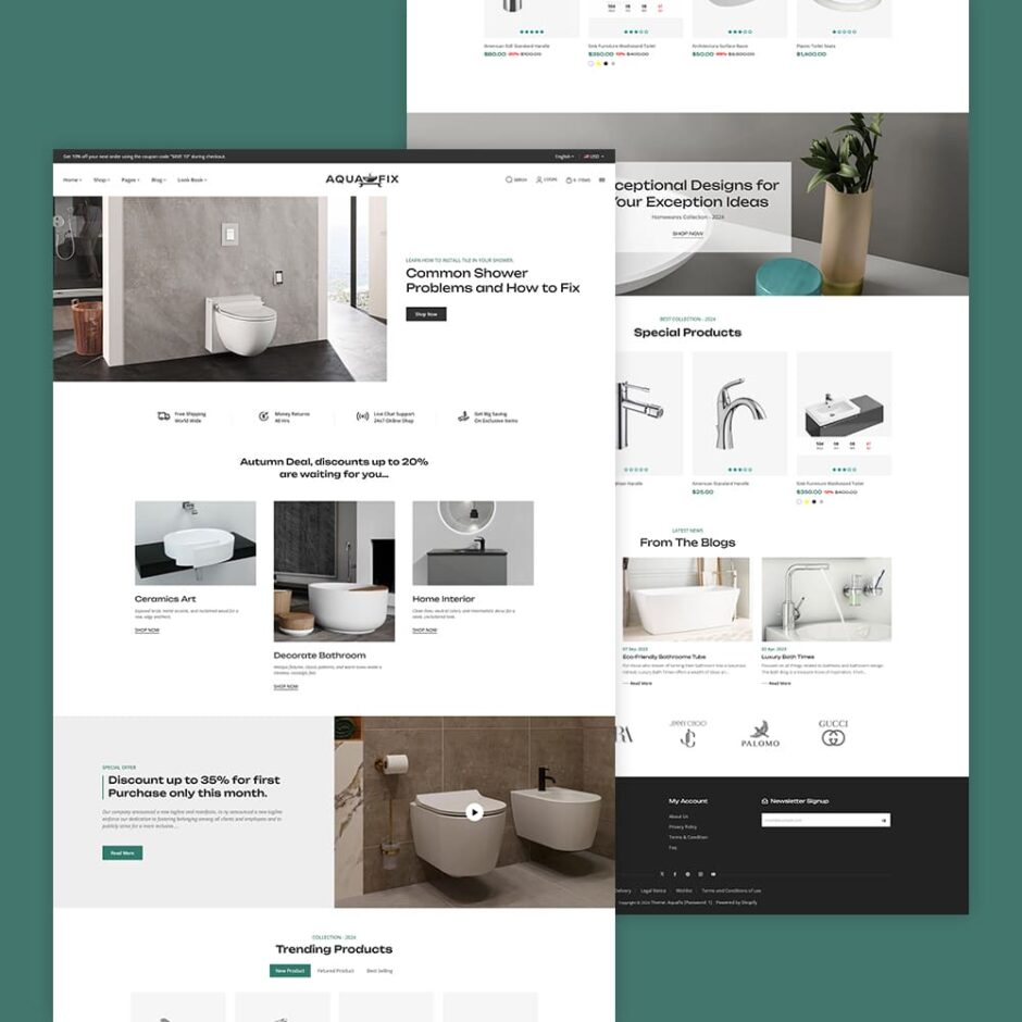 AquaFix - Plumbing Supplies, Apparatuses, Luxury Bathroom Accessories - Shopify Theme