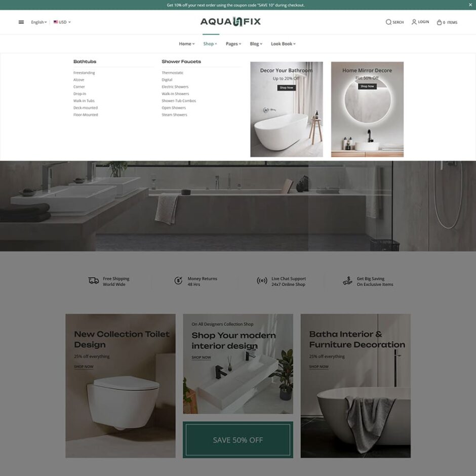 AquaFix - Plumbing Supplies, Apparatuses, Luxury Bathroom Accessories - Shopify Theme