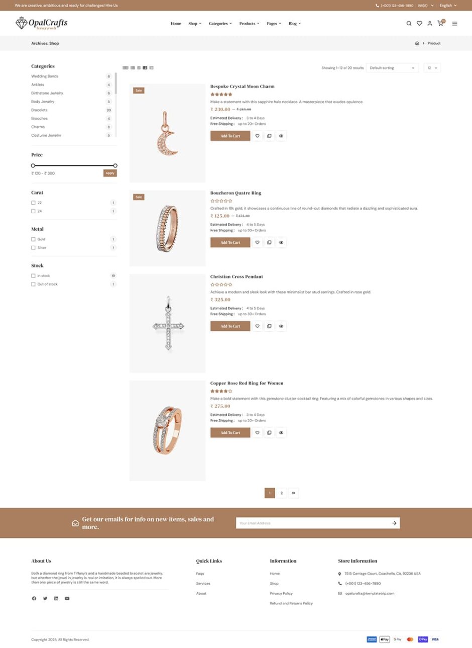 OpalCrafts - Gold, Jewelry & Lifestyle - WooCommerce Theme