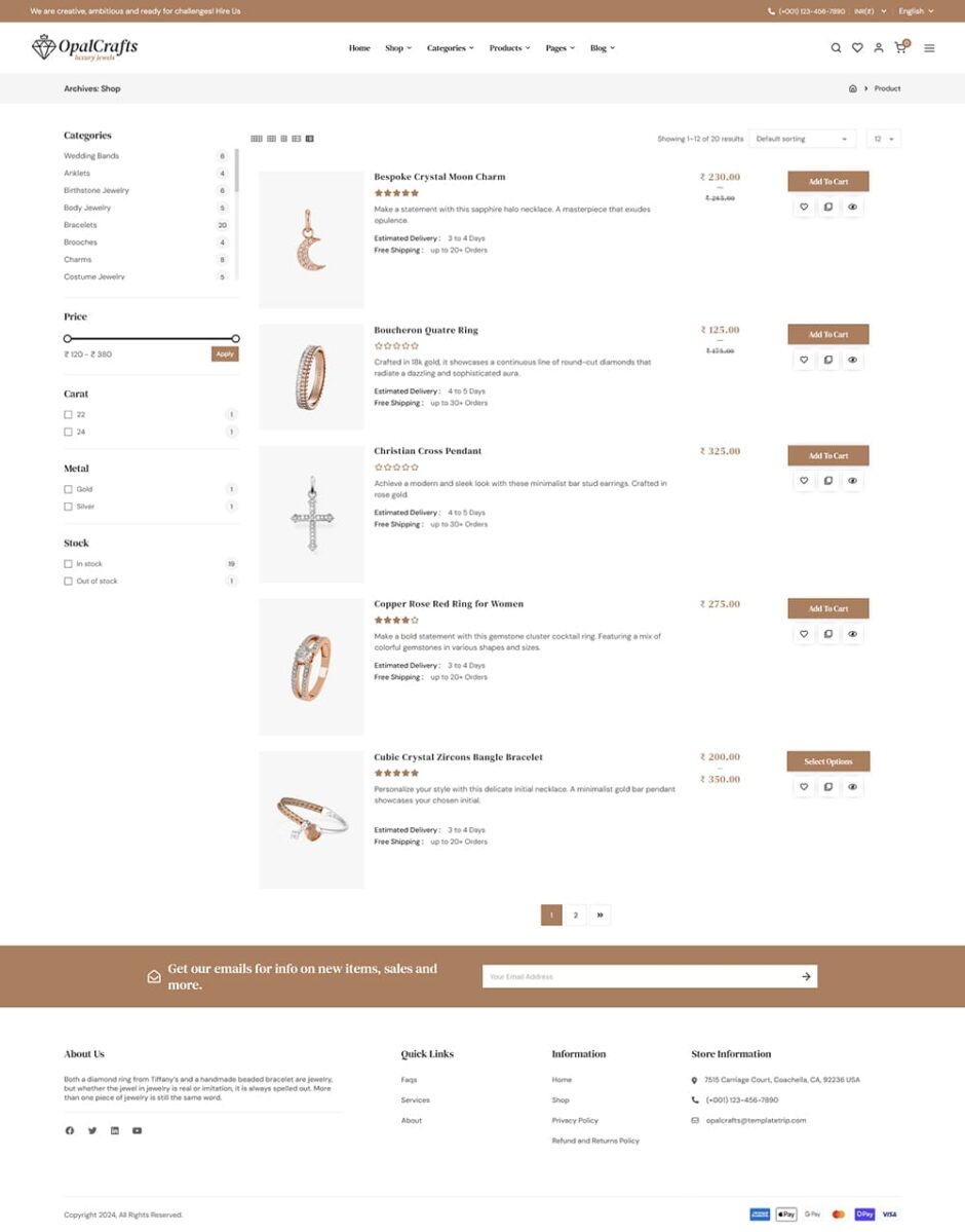 OpalCrafts - Gold, Jewelry & Lifestyle - WooCommerce Theme