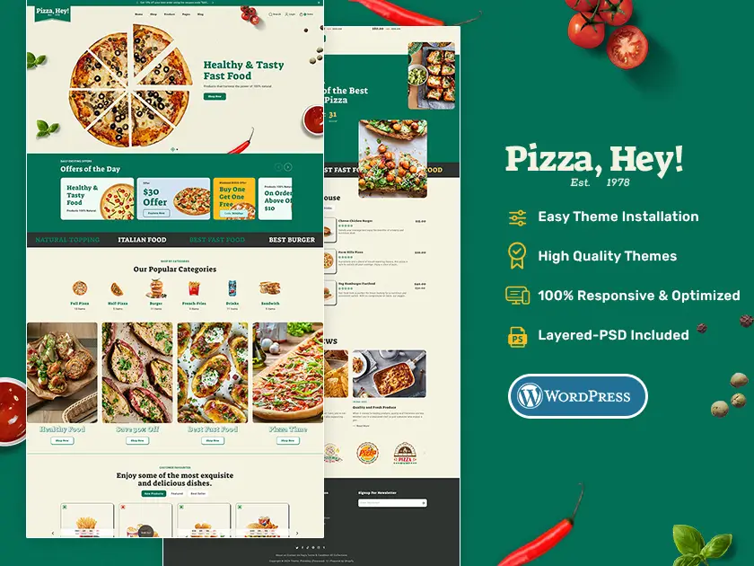 PizzaHey - Pizza, Fast Food & Restaurants - WooCommerce Theme