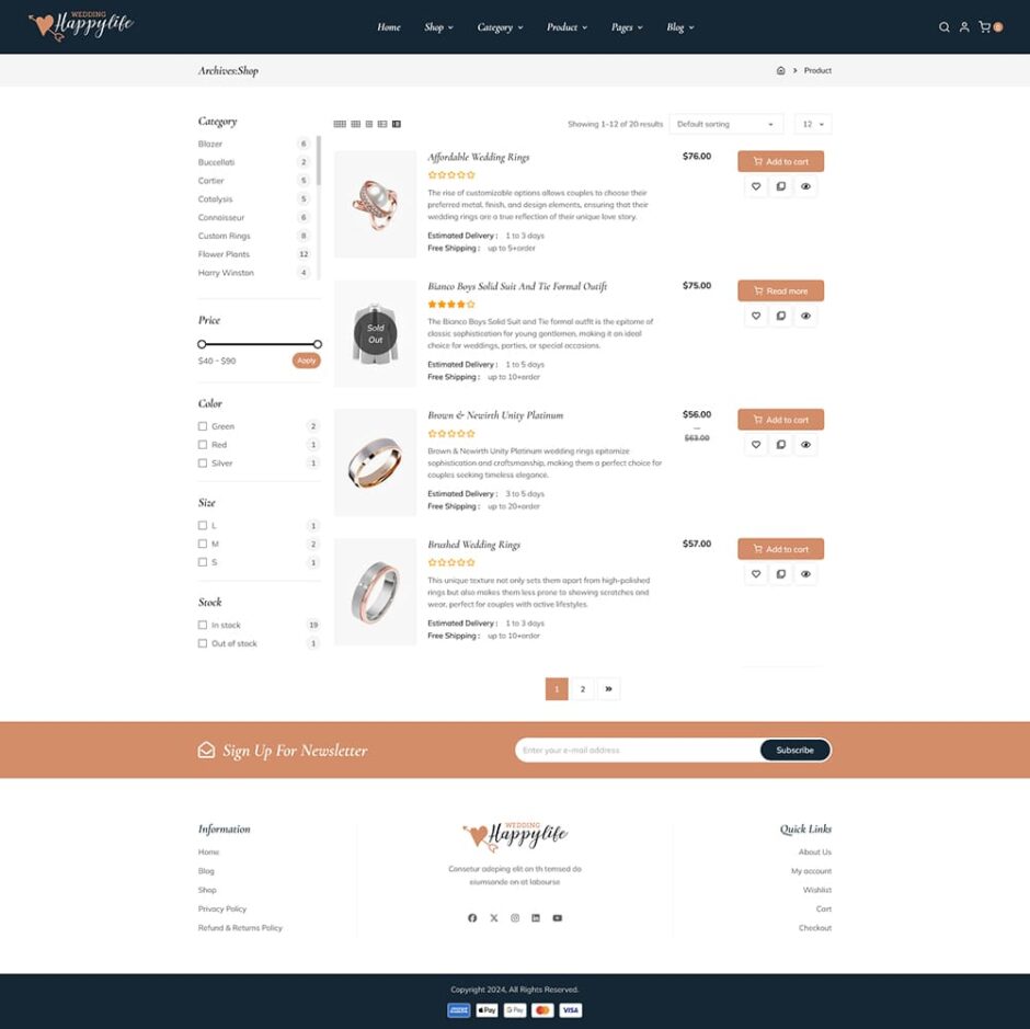 HappyLife – WooCommerce Minimal Theme for Wedding Stores