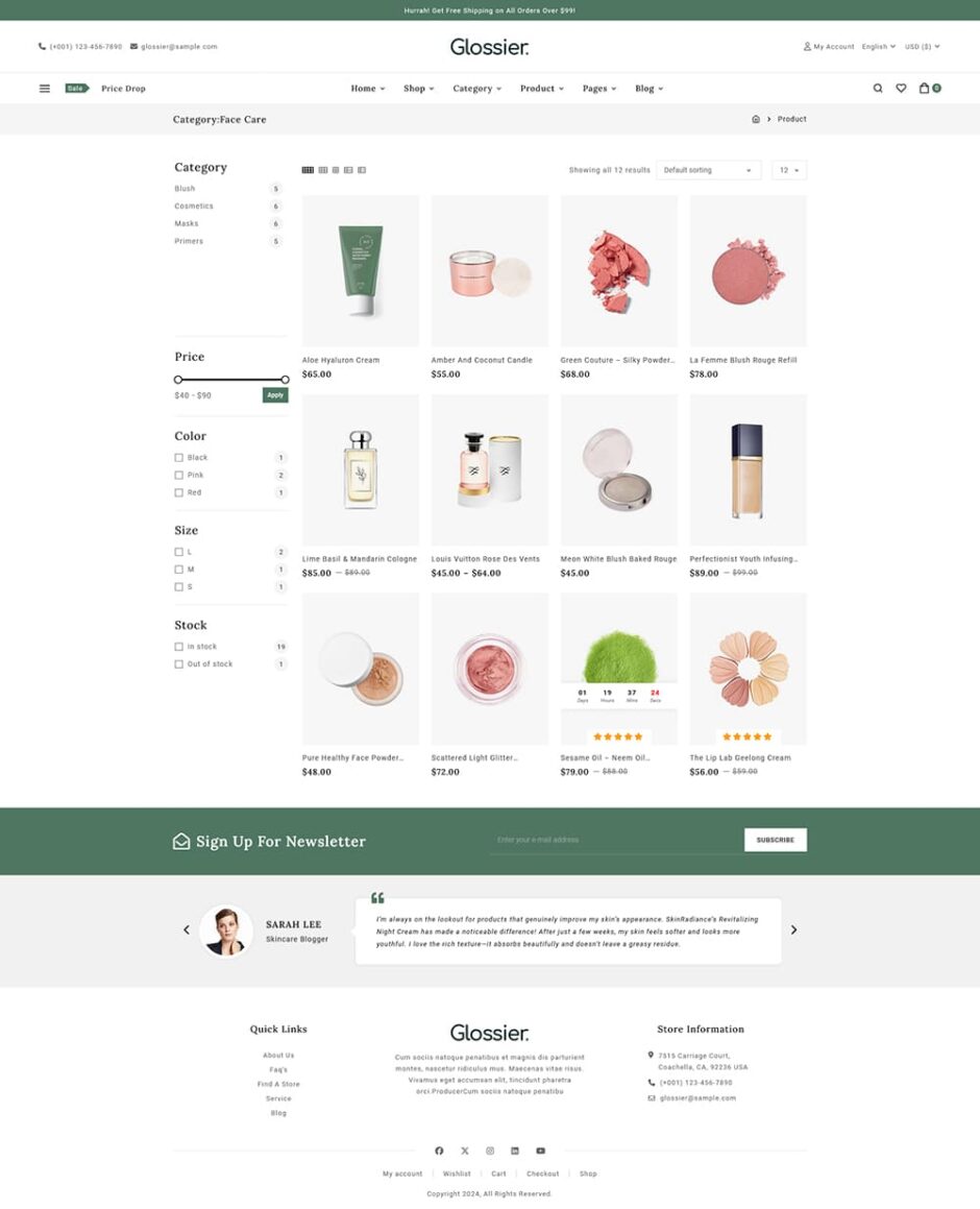 Glossier - Beauty & Cosmetics WooCommerce Responsive Theme