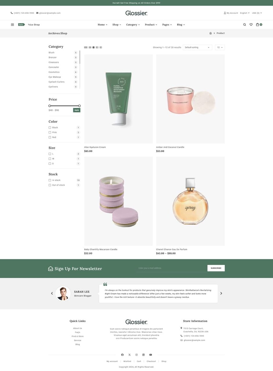 Glossier - Beauty & Cosmetics WooCommerce Responsive Theme