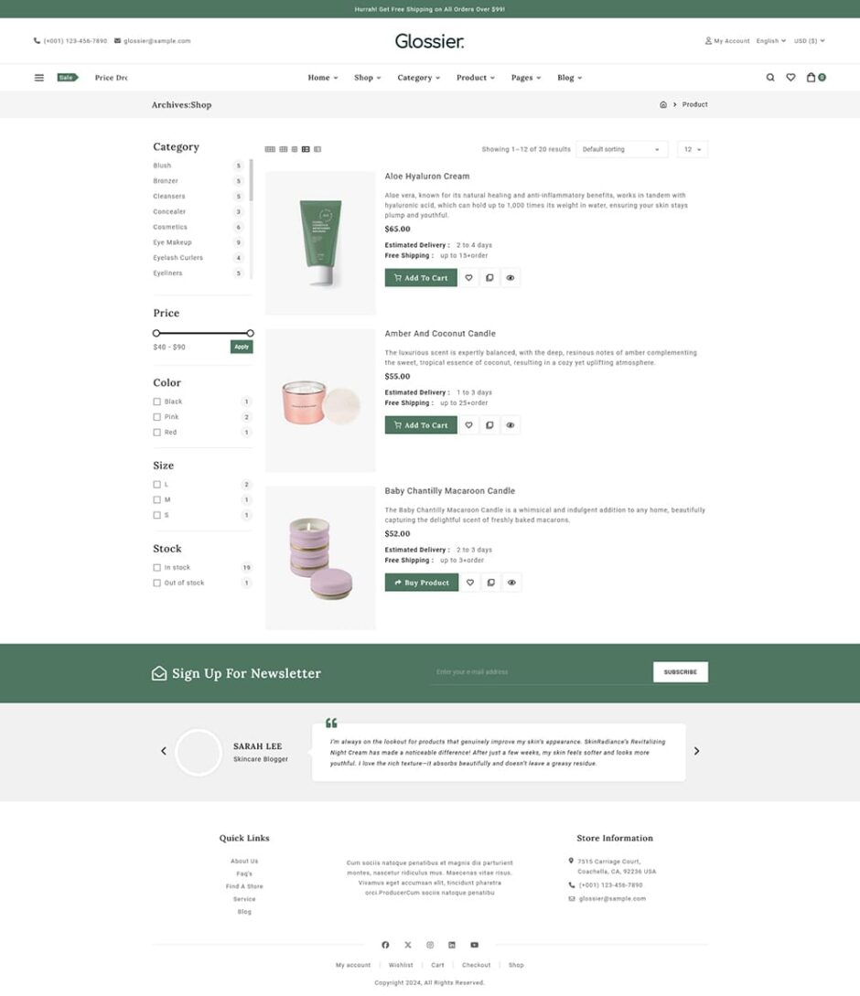 Glossier - Beauty & Cosmetics WooCommerce Responsive Theme
