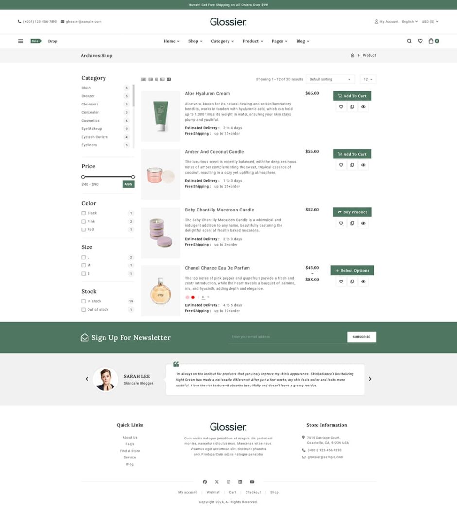 Glossier - Beauty & Cosmetics WooCommerce Responsive Theme