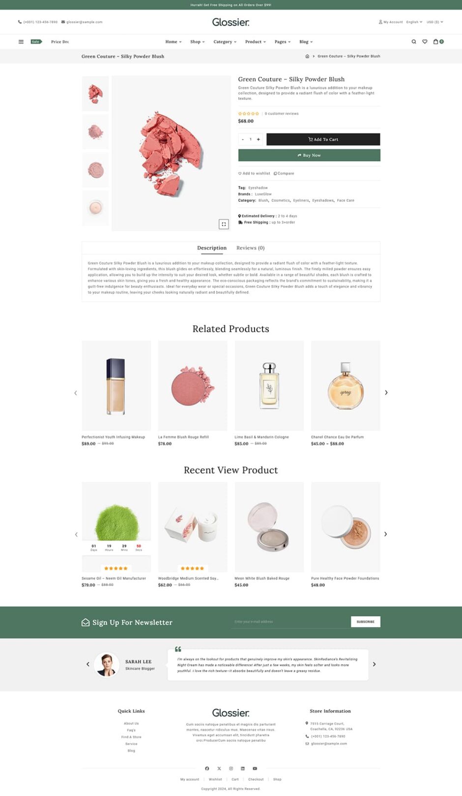 Glossier - Beauty & Cosmetics WooCommerce Responsive Theme