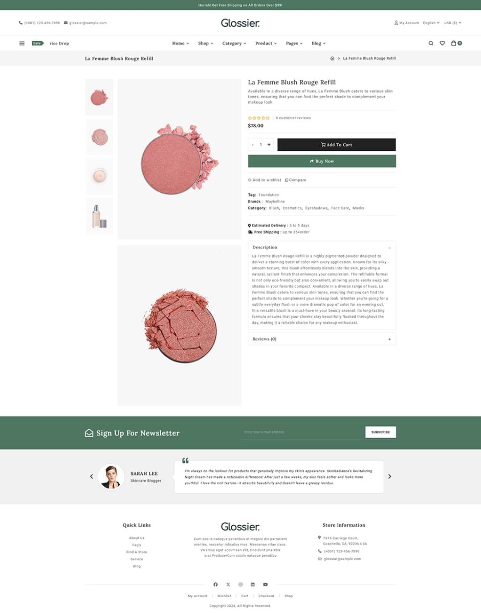Glossier - Beauty & Cosmetics WooCommerce Responsive Theme