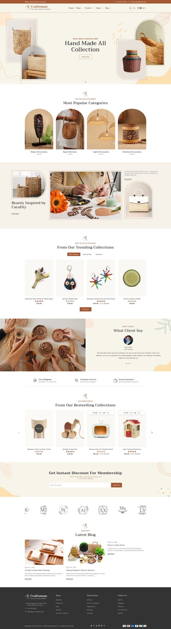 Rzemieślnik — rękodzieło, meble i artykuły wyposażenia wnętrz — motyw Shopify