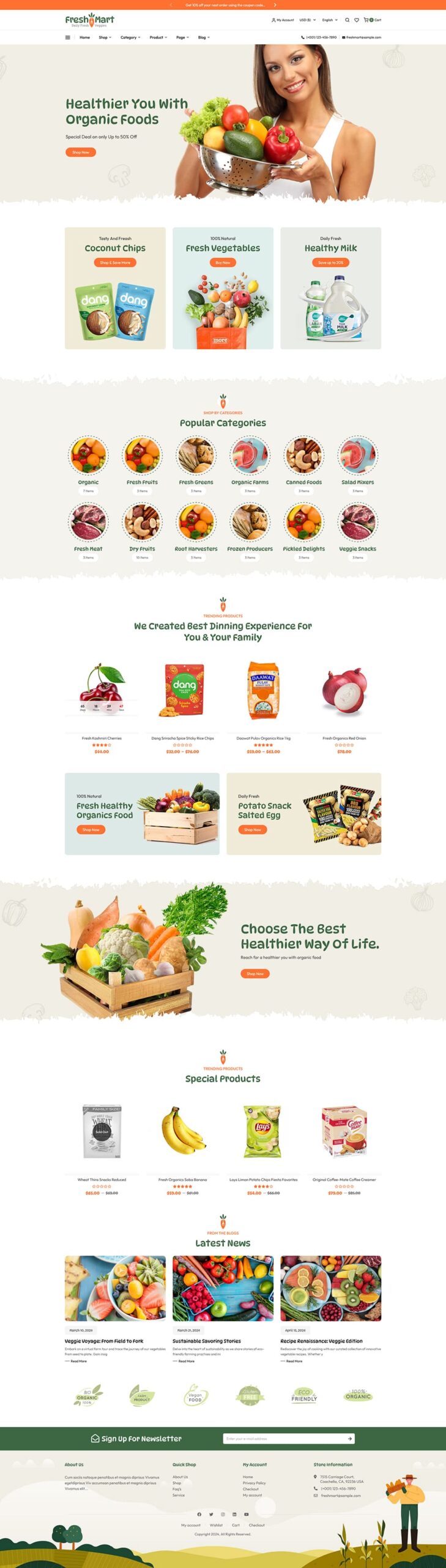 FreshMart - Il miglior tema WooCommerce per agricoltori, prodotti biologici, verdure, generi alimentari