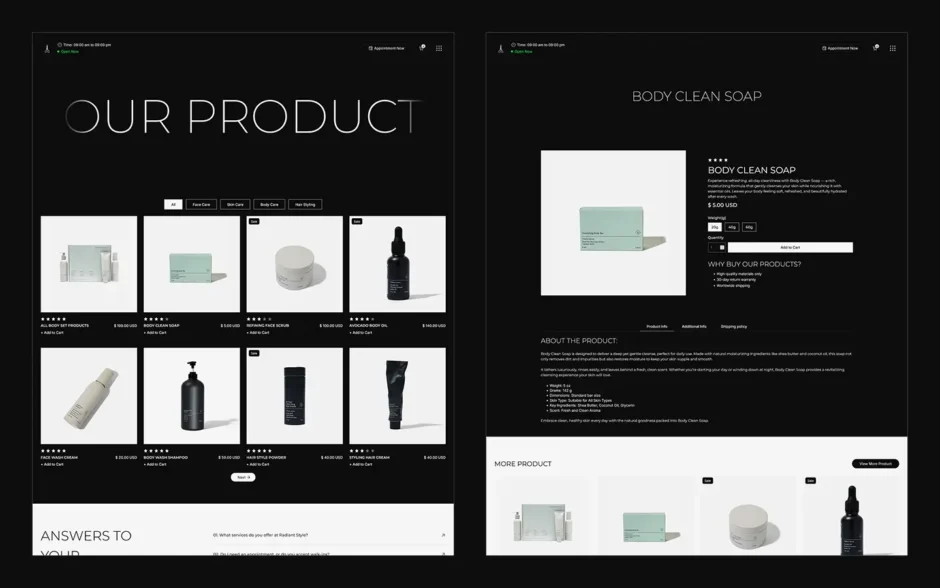 Radiant Style - Hair & Beauty Webflow eCommerce Template