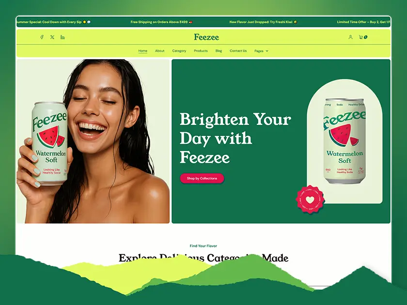 Feezee – marka napojów bezalkoholowych i napojów D2C – szablon Webflow